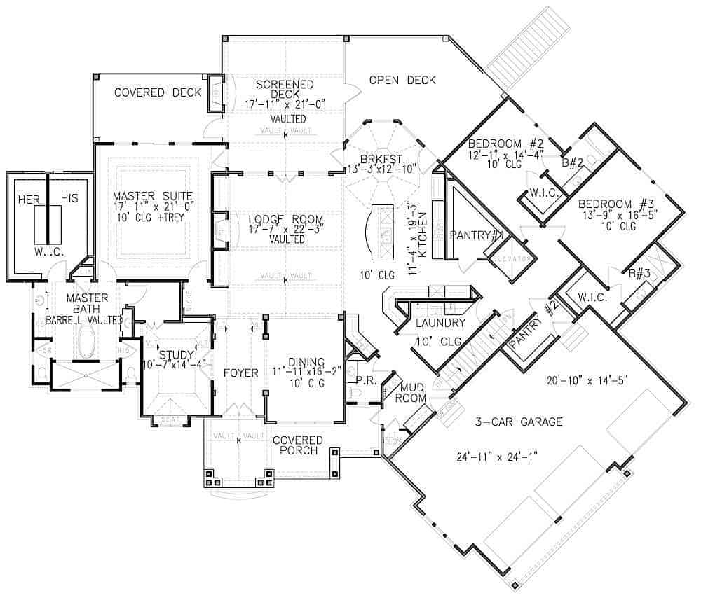 Floor Plan Main Level of Luxury Plan #198-1116
