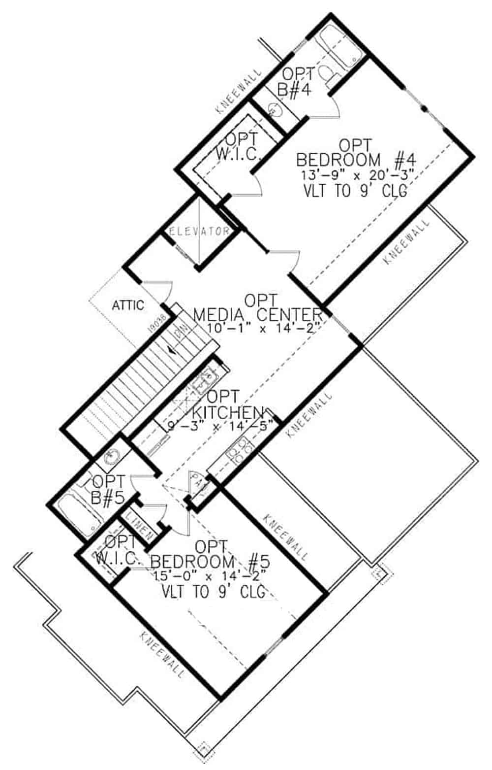 Floor Plan Upper Level of Luxury Plan #198-1116
