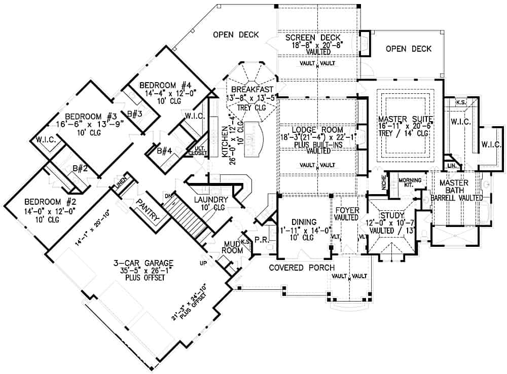 Floor Plan Main Level of Luxury Plan #198-1117