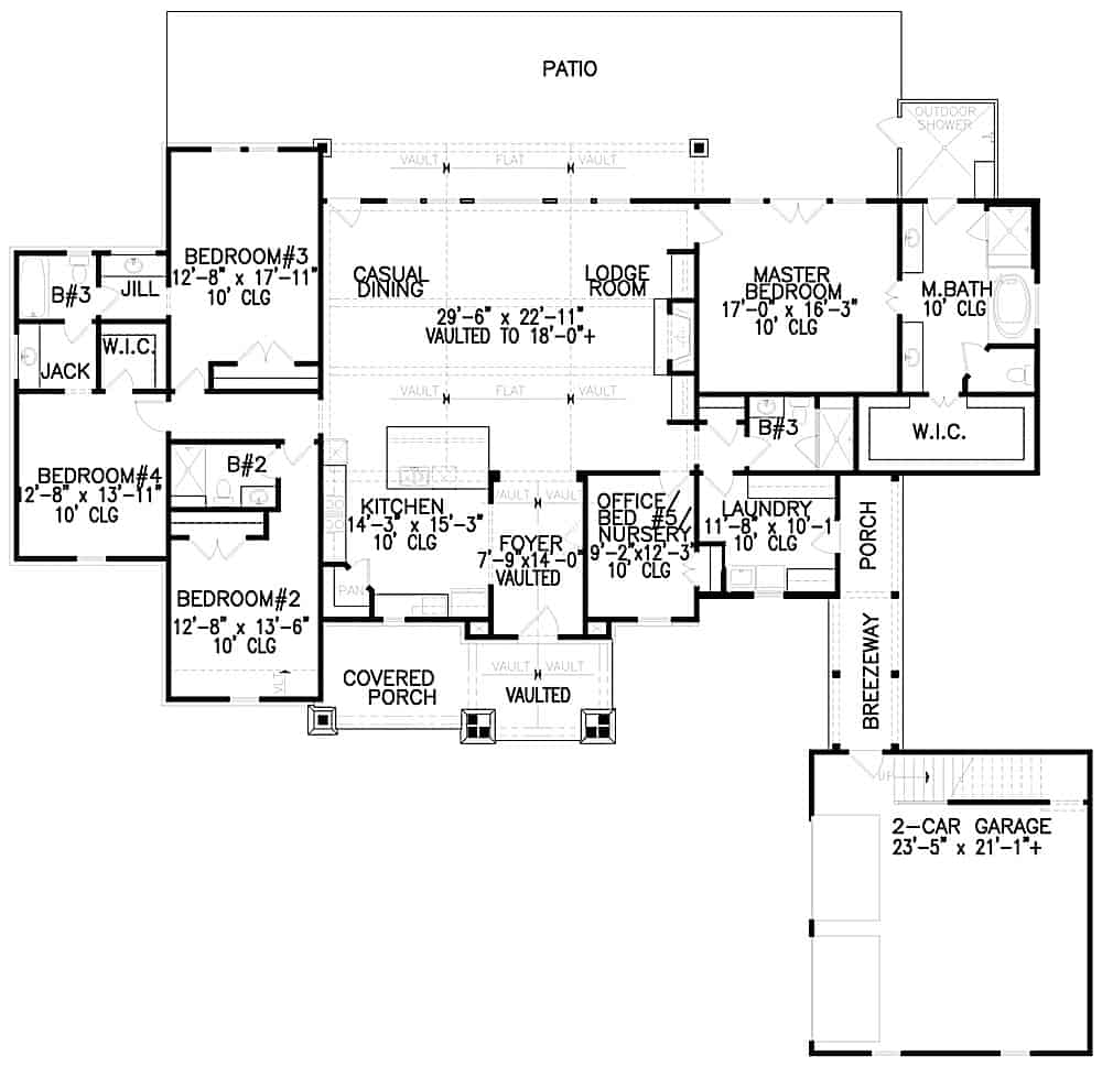 Floor Plan Main Level of Craftsman Plan #198-1118