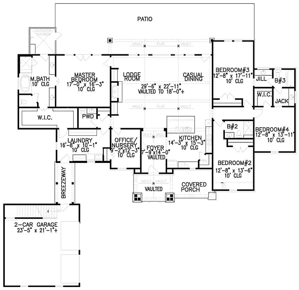 Floor Plan Main Level of Craftsman Plan #198-1119