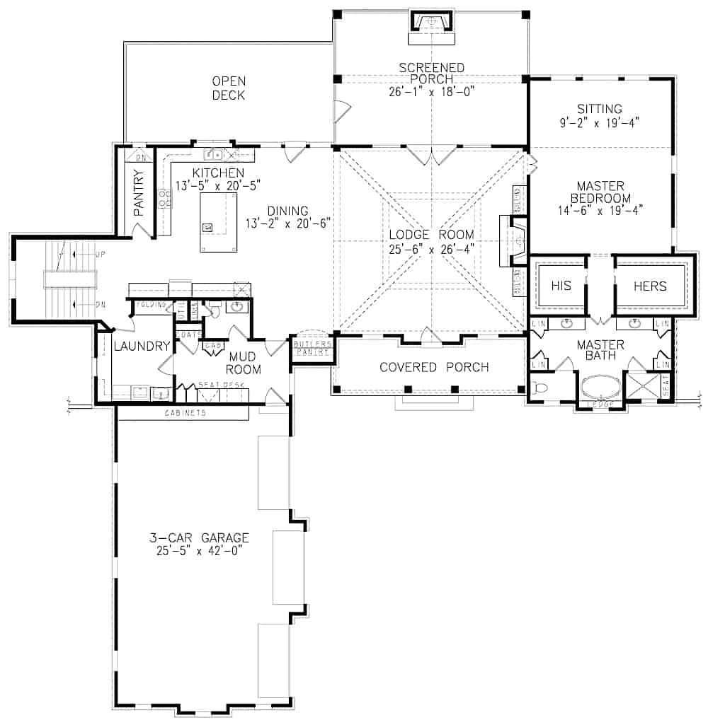 Floor Plan Main Level of Farmhouse Plan #198-1122