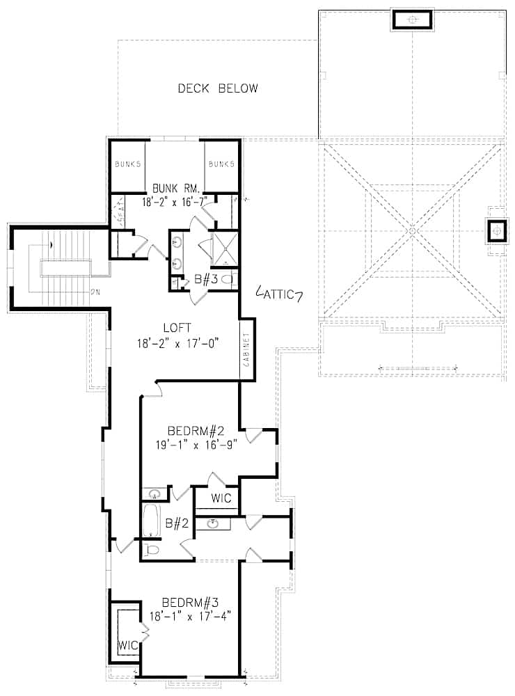 Floor Plan Upper Level of Farmhouse Plan #198-1122