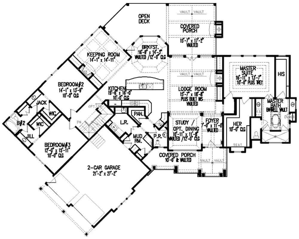 Floor Plan Main Level of Farmhouse Plan #198-1123