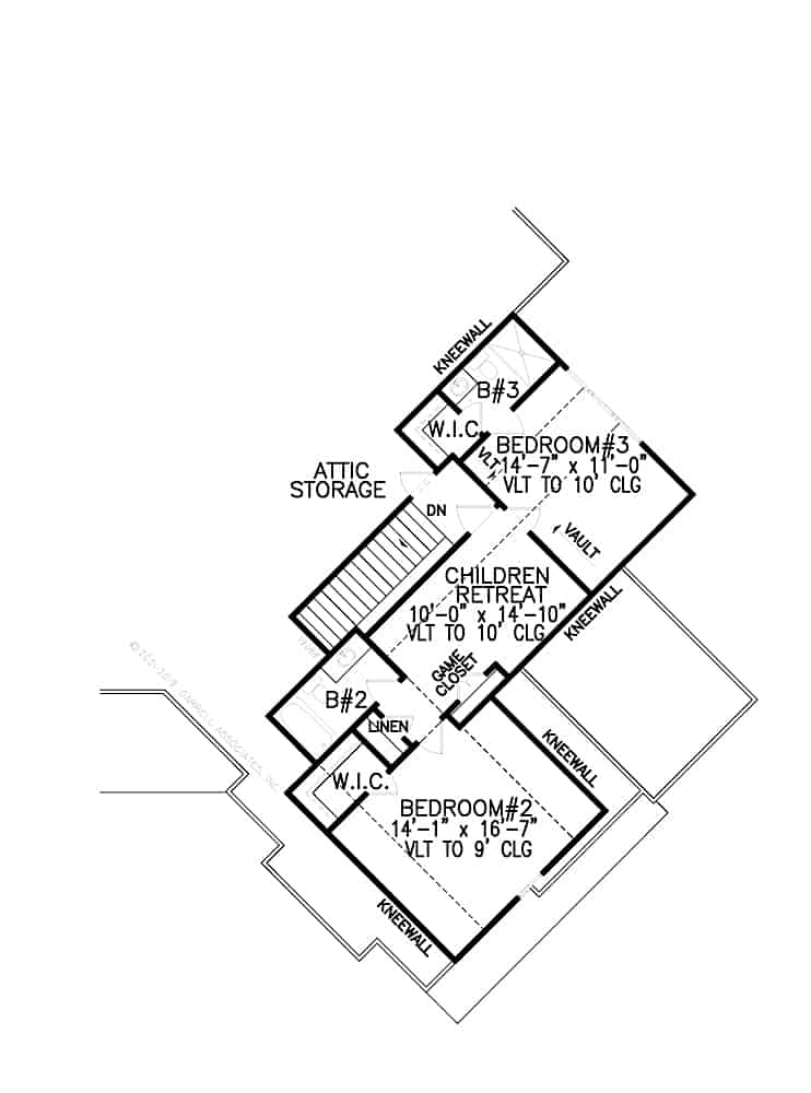 Floor Plan Upper Level of Craftsman Plan #198-1125