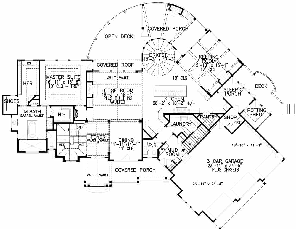 Floor Plan Main Level of Craftsman Plan #198-1125