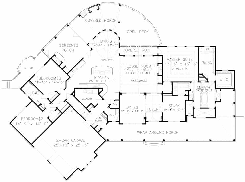 Floor Plan Main Level of Farmhouse Plan #198-1126