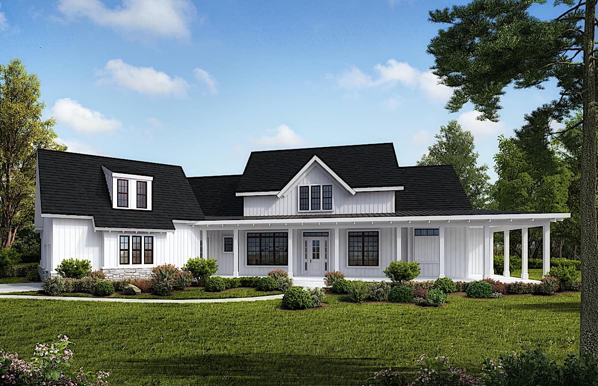 Farmhouse home (ThePlanCollection: Plan #198-1126)