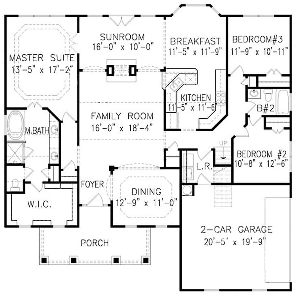 Floor Plan Main Level of Acadian Plan #198-1128