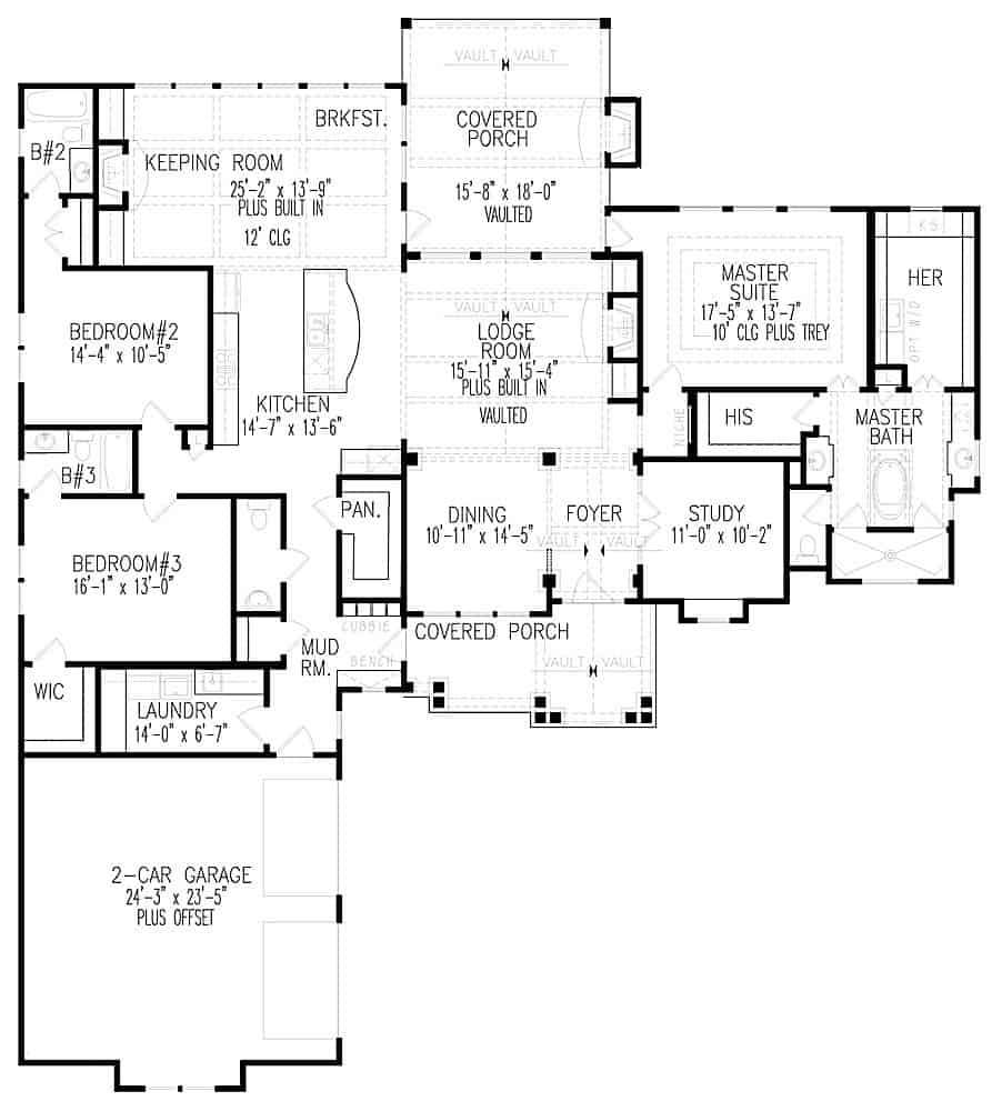 Floor Plan Main Level of Acadian Plan #198-1129