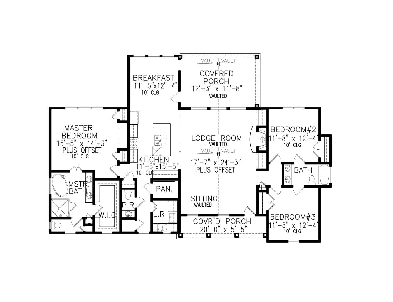 Floor Plan Main Level of Ranch Plan #198-1131
