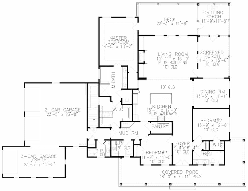 Floor Plan Main Level of Ranch Plan #198-1132