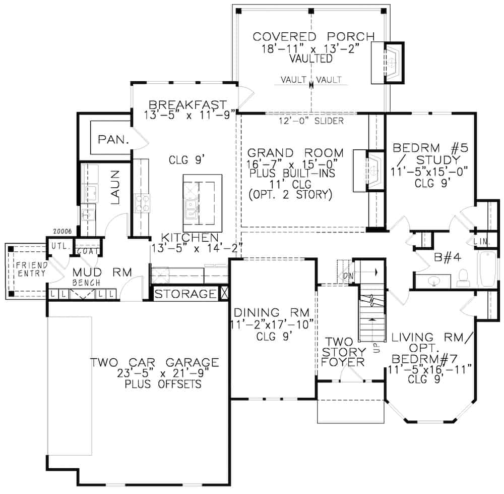 Floor Plan Main Level of Acadian Plan #198-1134