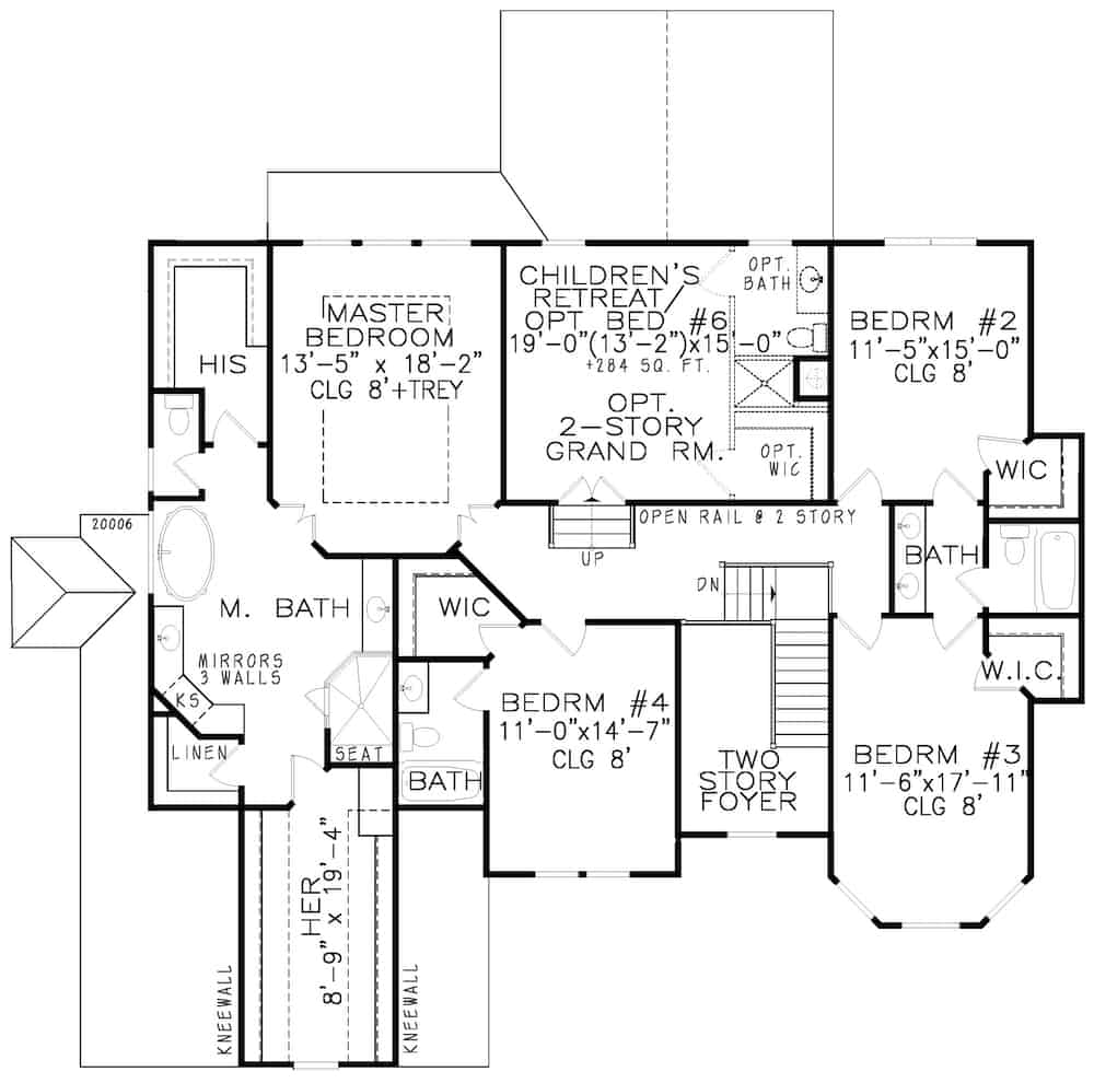Floor Plan Upper Level of Acadian Plan #198-1134