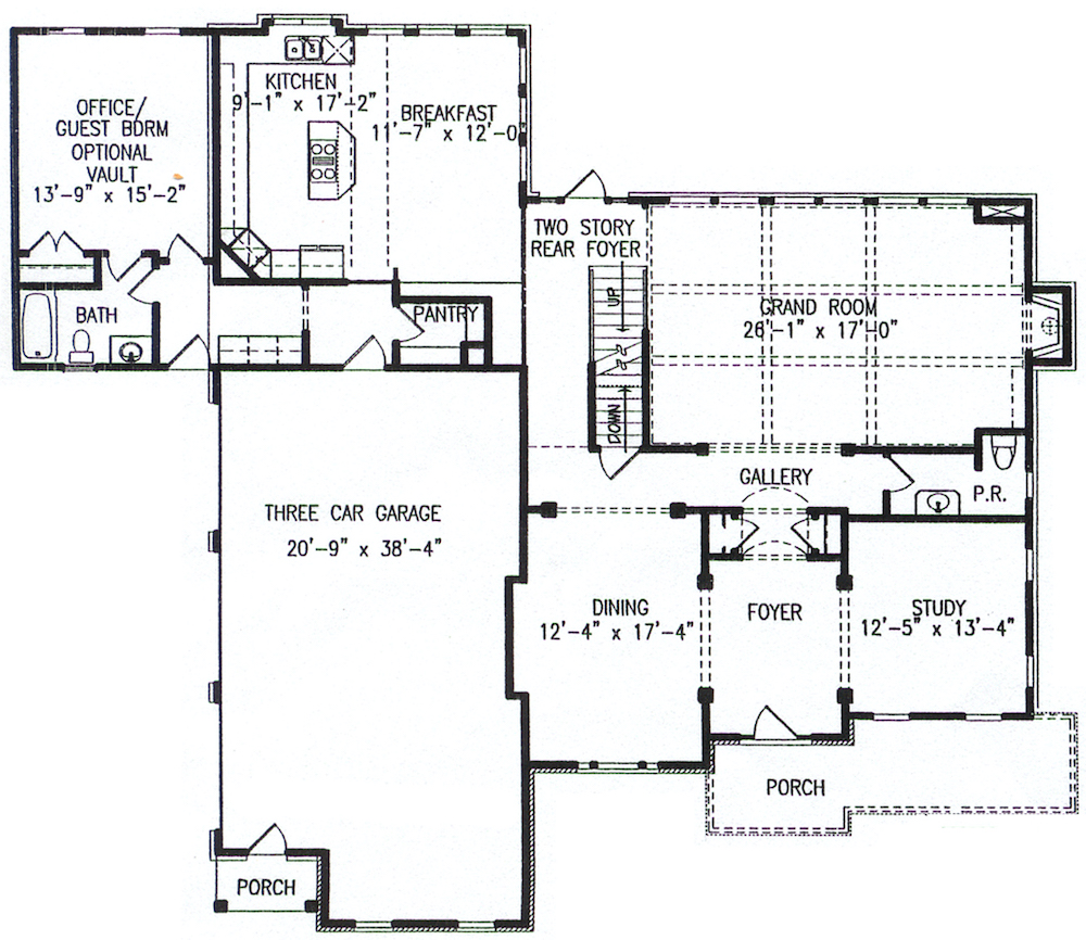 Floor Plan Main Level of Farmhouse Plan #198-1135