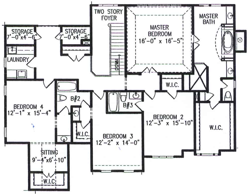 Floor Plan Upper Level of Farmhouse Plan #198-1135