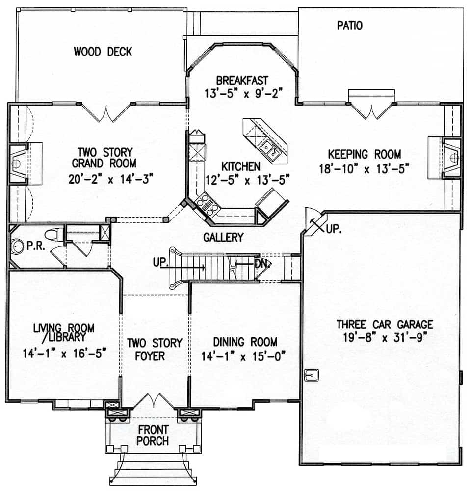 Floor Plan Main Level of Mediterranean Plan #198-1136