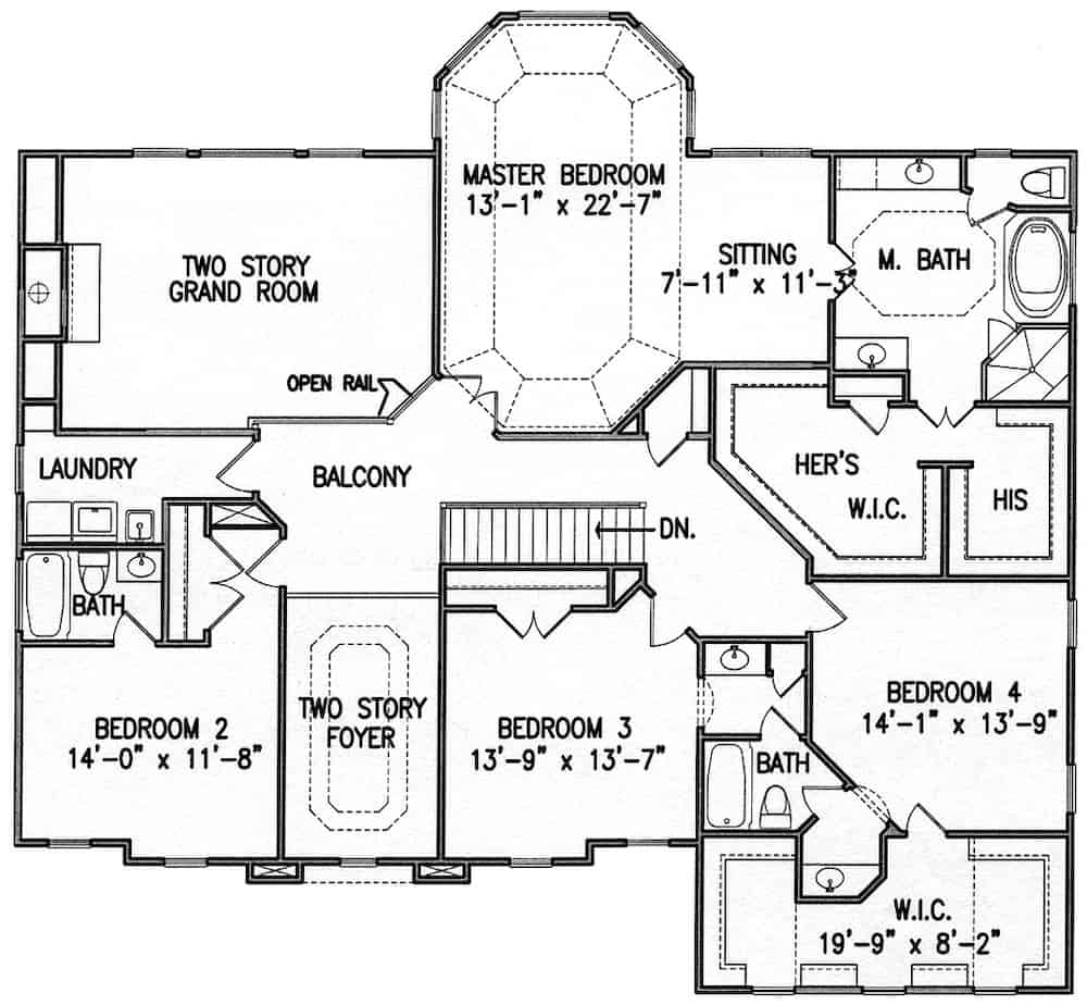 Floor Plan Upper Level of Mediterranean Plan #198-1136
