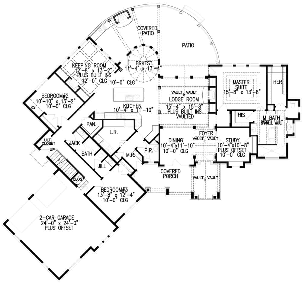 Floor Plan Main Level of Cottage Plan #198-1137