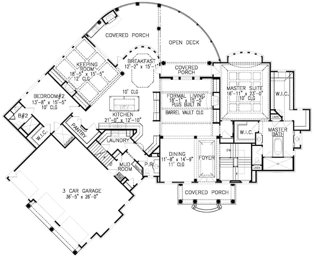 Floor Plan Main Level of European Plan #198-1141