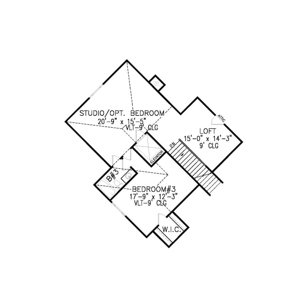 Floor Plan Upper Level of European Plan #198-1141