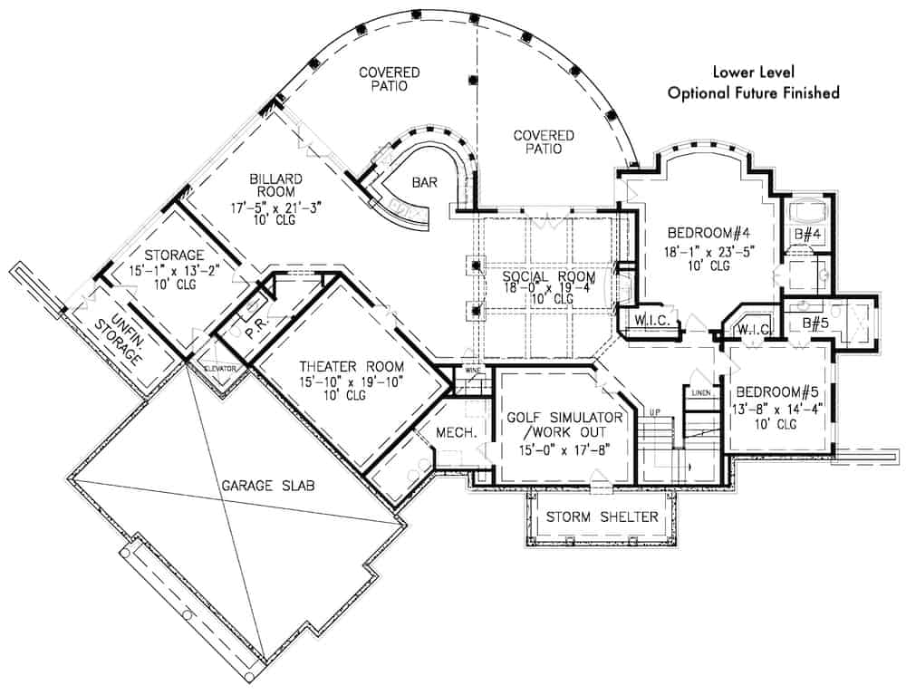 Floor Plan Basement of European Plan #198-1141