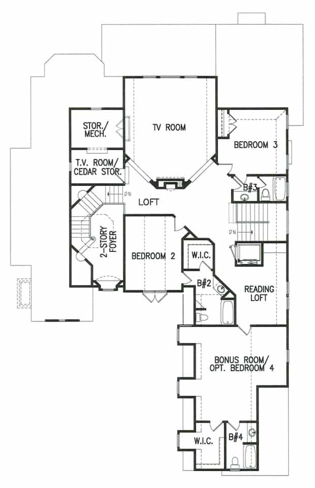 Floor Plan Upper Level of Mediterranean Plan #198-1142
