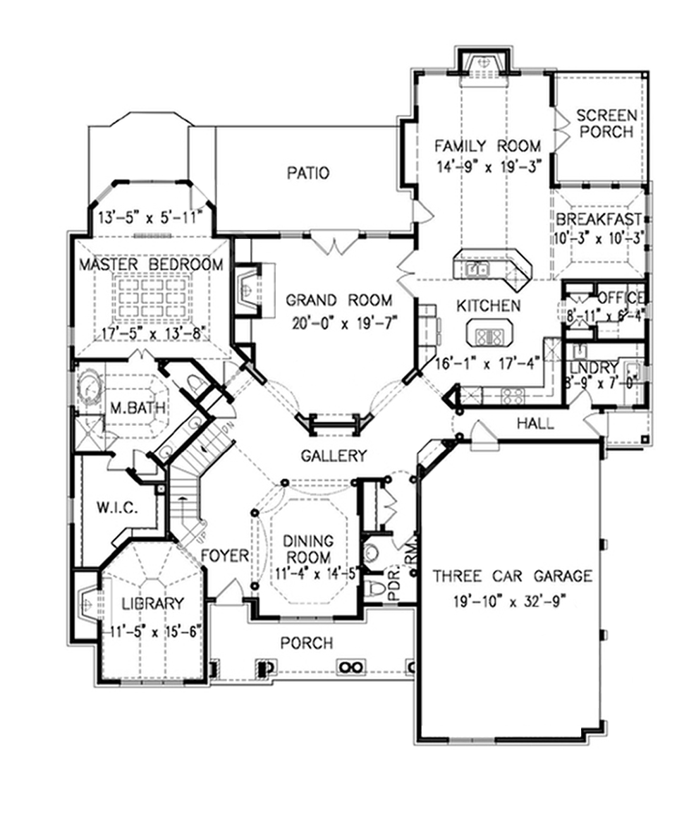 Floor Plan Main Level of Colonial Plan #198-1143
