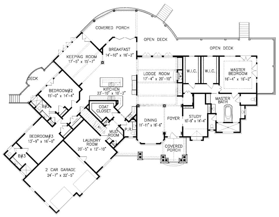 Floor Plan Main Level of Cottage Plan #198-1144
