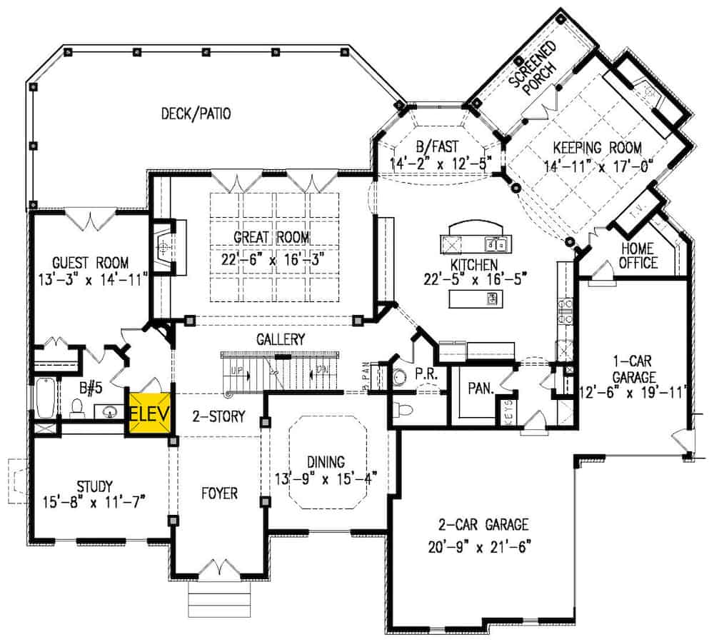 Floor Plan Main Level of Mediterranean Plan #198-1145