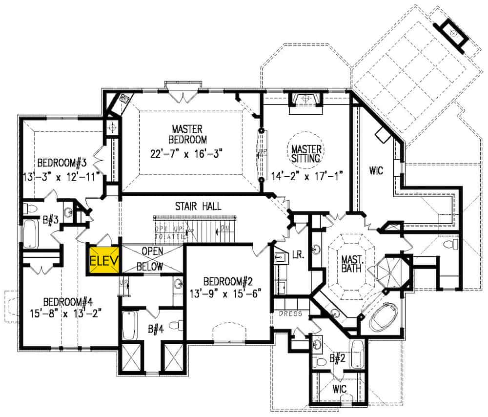 Floor Plan Upper Level of Mediterranean Plan #198-1145
