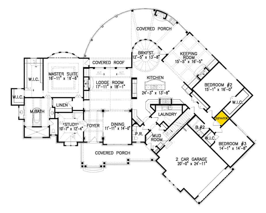 Floor Plan Main Level of Cottage Plan #198-1148