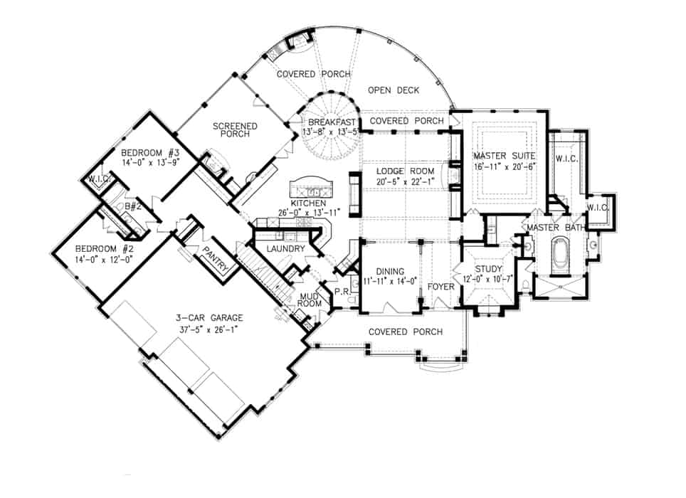 Floor Plan Main Level of Cottage Plan #198-1149
