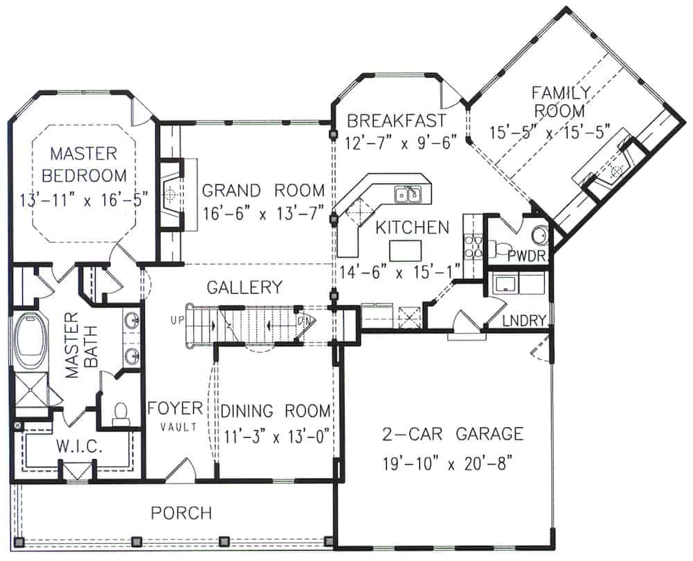 Floor Plan Main Level of Cottage Plan #198-1150