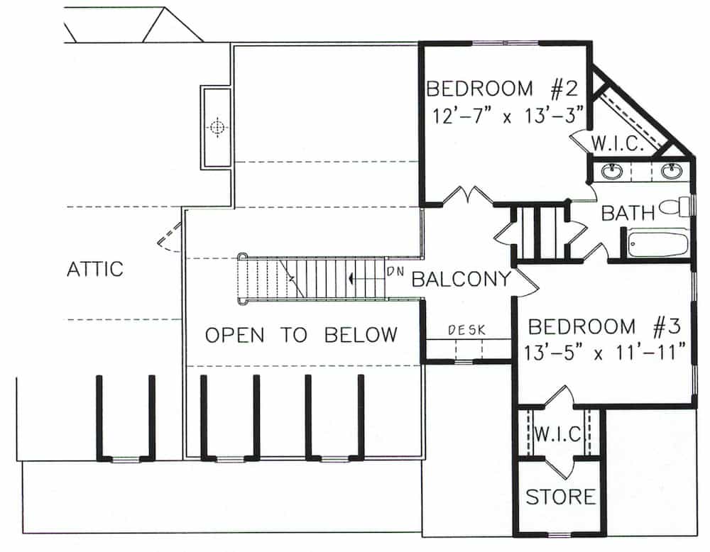 Floor Plan Upper Level of Cottage Plan #198-1150