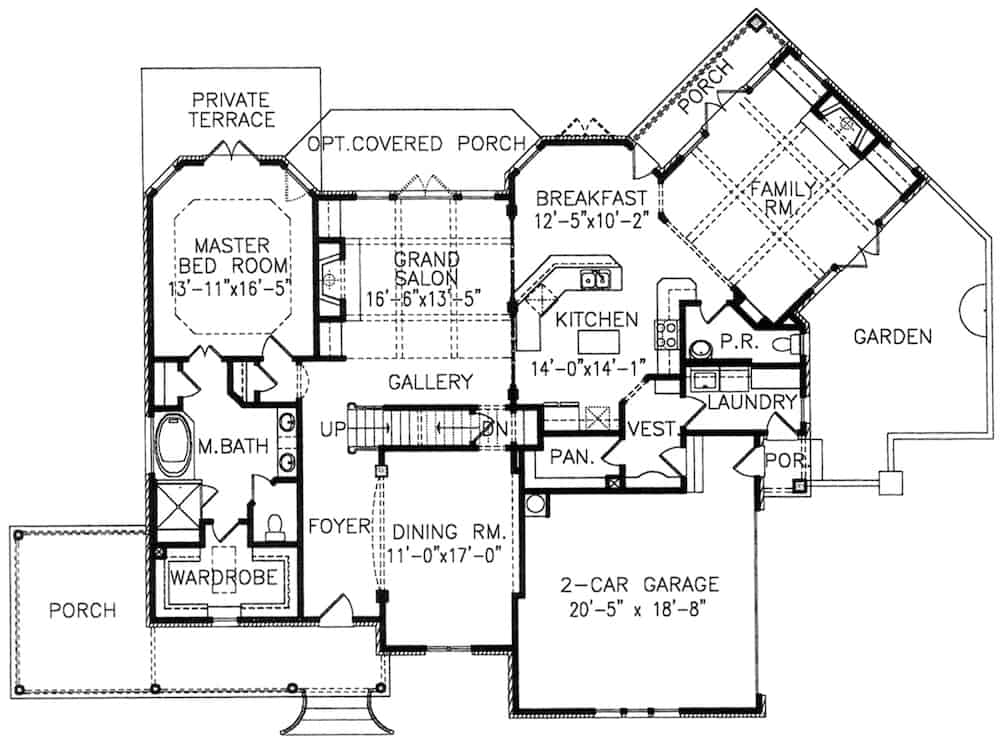Floor Plan Main Level of Cottage Plan #198-1151