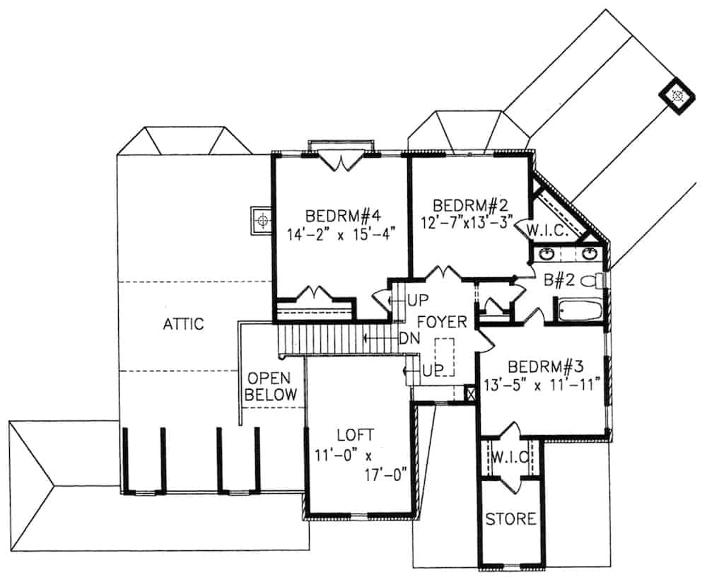 Floor Plan Upper Level of Cottage Plan #198-1151