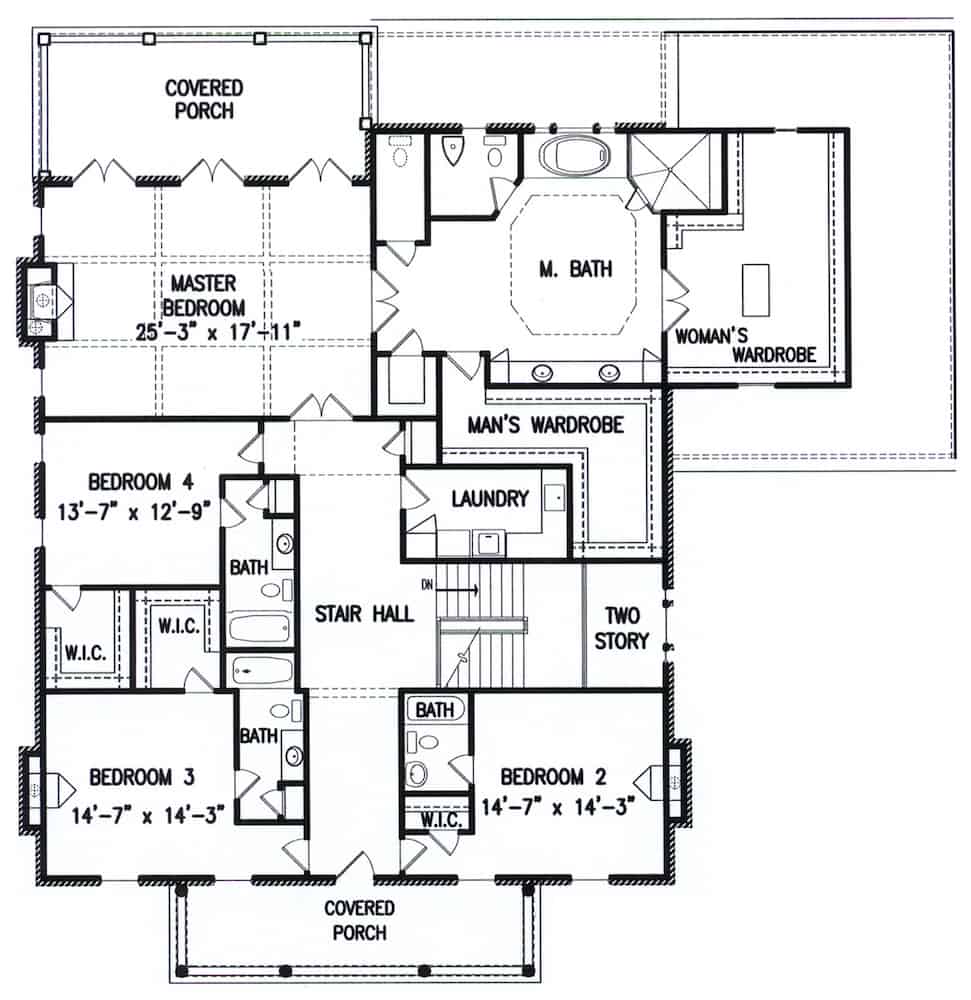Floor Plan Upper Level of Georgian Plan #198-1152