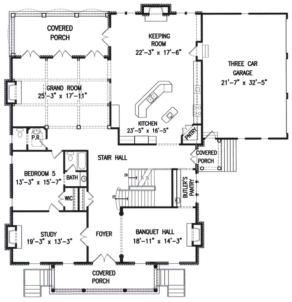 Floor Plan Main Level of Georgian Plan #198-1152