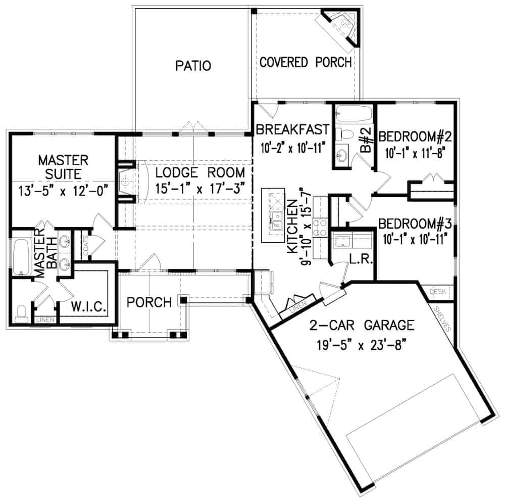 Floor Plan Main Level of Cottage Plan #198-1153