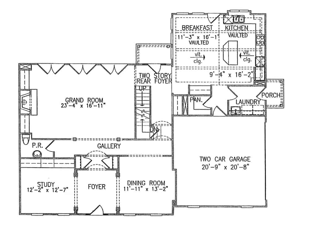 Floor Plan Main Level of Georgian Plan #198-1154