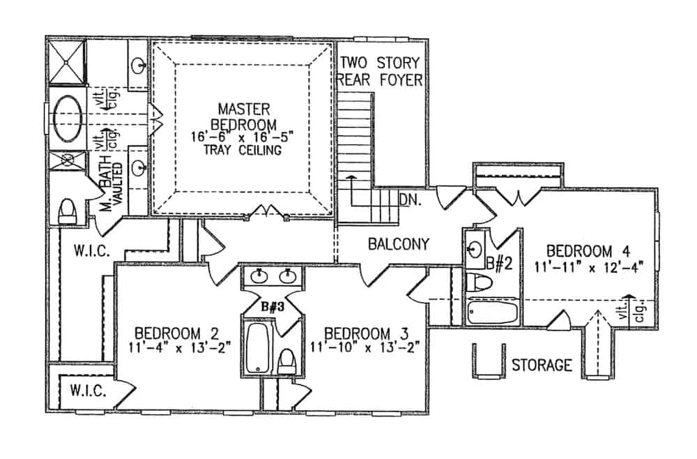 Floor Plan Upper Level of Georgian Plan #198-1154