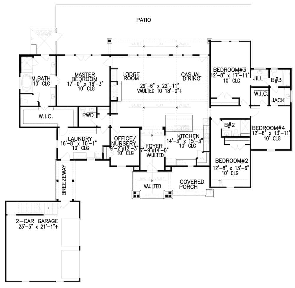 Floor Plan Main Level of Cottage Plan #198-1155