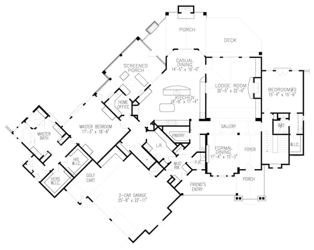 Floor Plan Main Level of Cottage Plan #198-1156