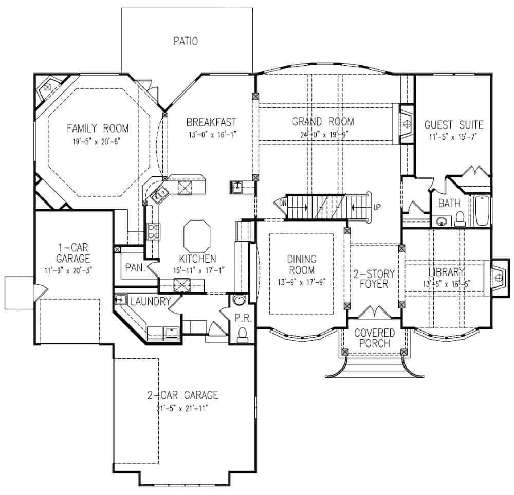 Floor Plan Main Level of Mediterranean Plan #198-1157