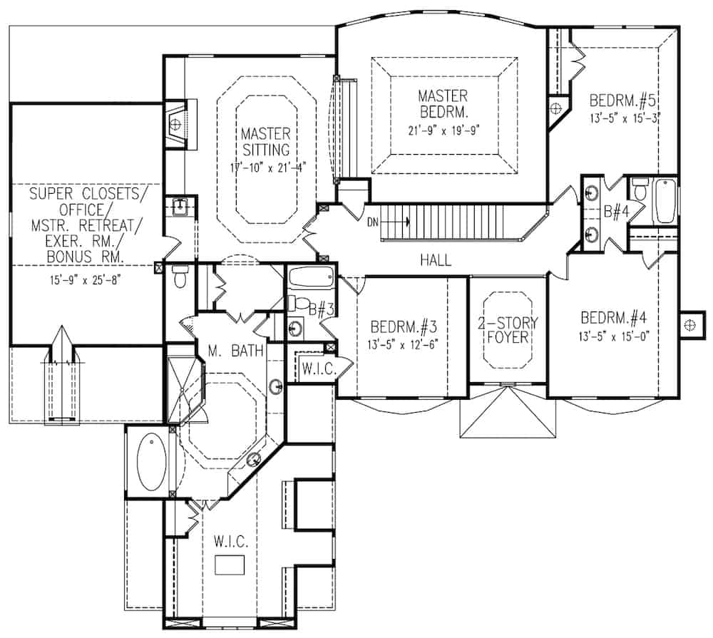 Floor Plan Upper Level of Mediterranean Plan #198-1157