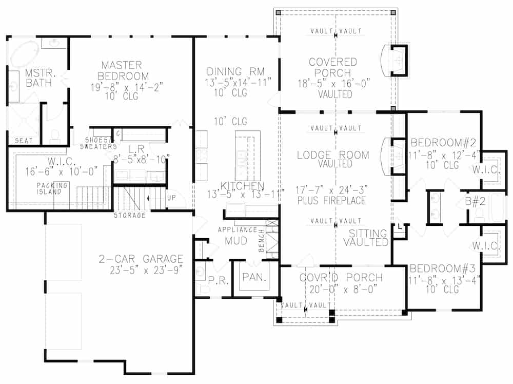 Floor Plan Main Level of Cottage Plan #198-1159