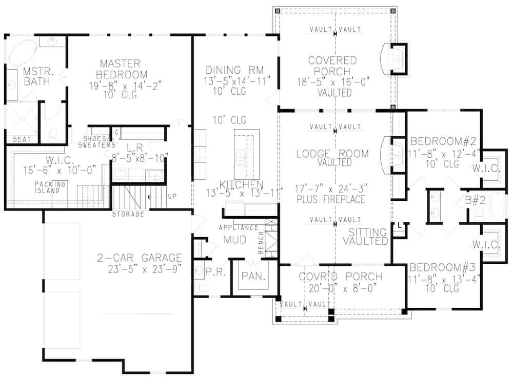 Floor Plan Main Level of Cottage Plan #198-1160