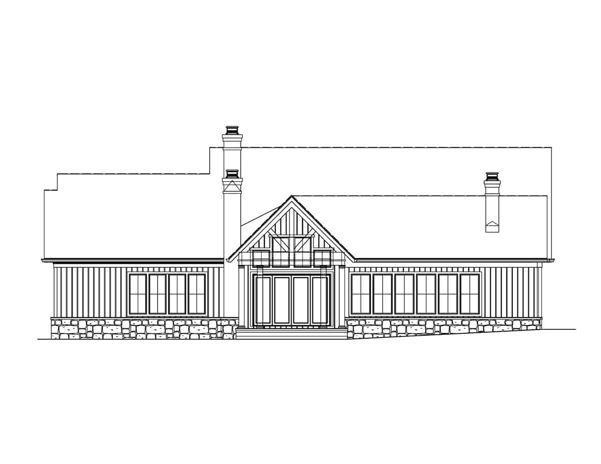 Home Plan Rear Elevation of this 4-Bedroom,3334 Sq Ft Plan -198-1163