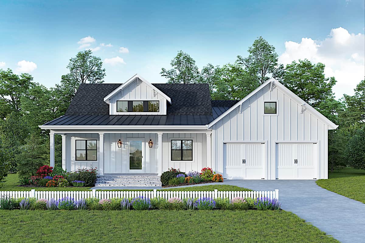 Front elevation of Contemporary home (ThePlanCollection: House Plan #198-1164)
